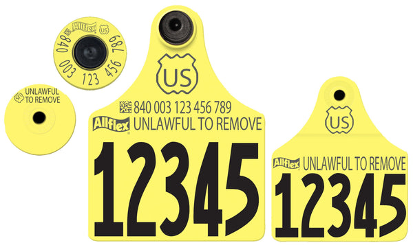 Allflex Allflex USDA Maxi FDX Matched Pair Set Layout 1 (Tamperproof) with Male Tag - Yellow